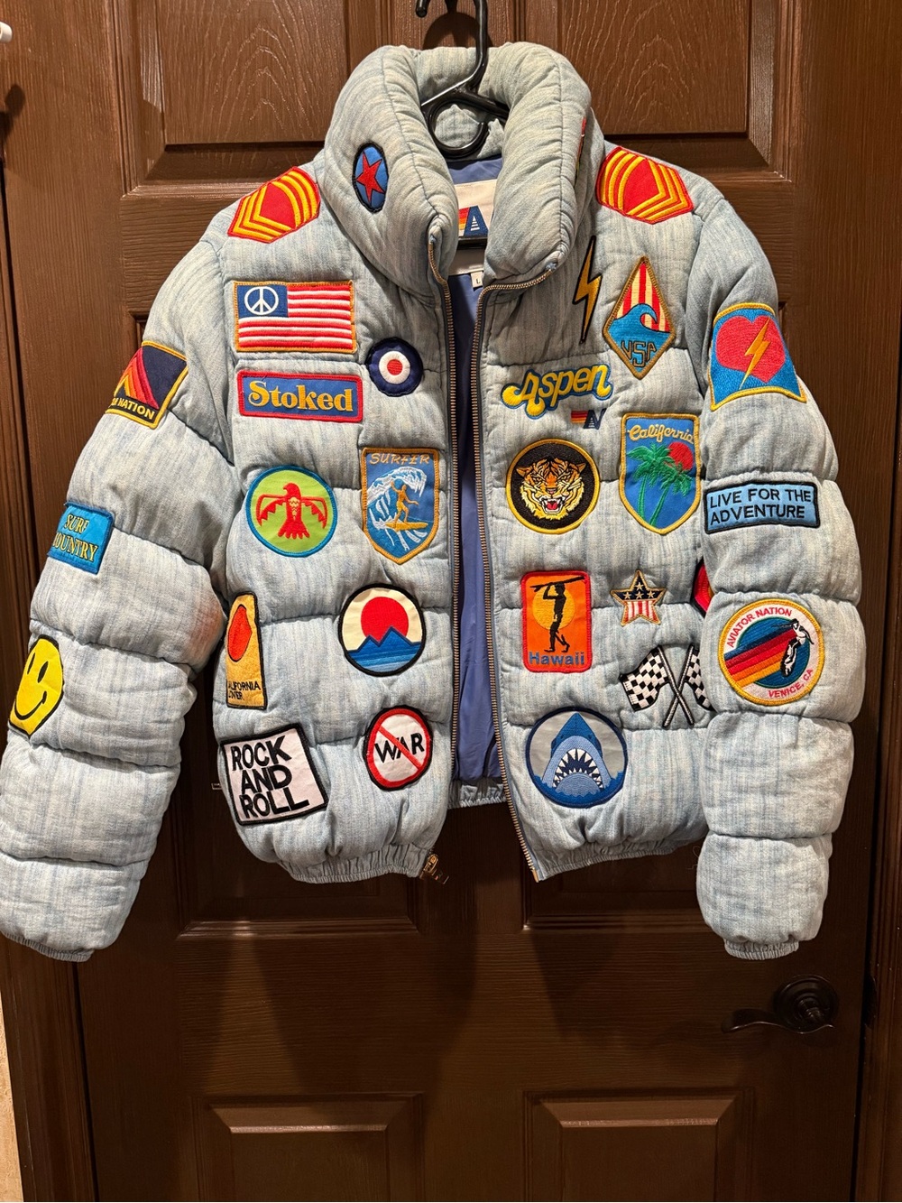 NWOT Aviator Nation Vintage Patch Denim Apres Puffer Jacket 🦄
